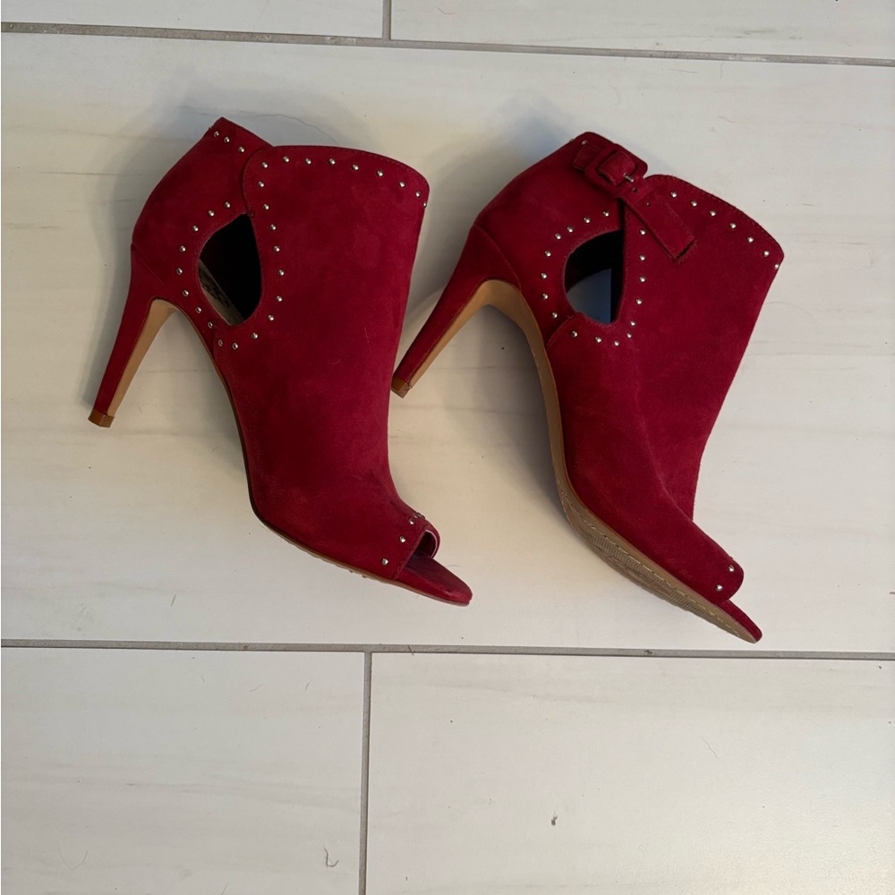 Vince Camuto Red Suede Peep-Toe Heels